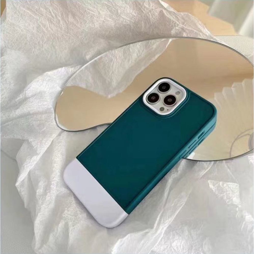 Casing Desain Sambungan Warna Kontras Hijau Putih Untuk iPhone 12 13 11 Pro Max X Xs Max Xr ouyg