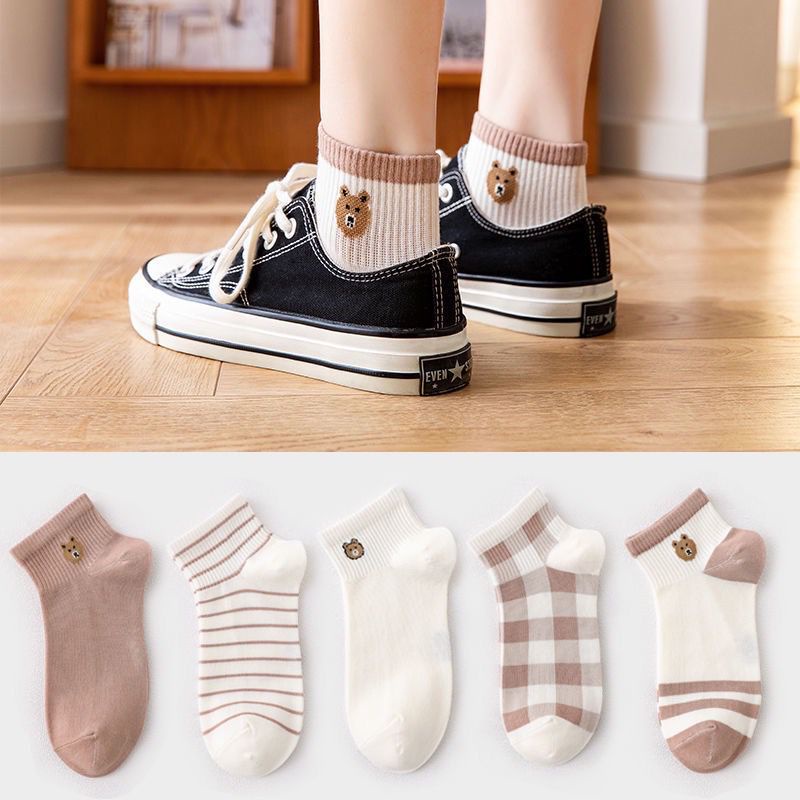 DC - Kaos Kaki Pria Wanita Motif Beruang Kaos Kaki Pendek Korean Style Cute Bear Ankle Socks.