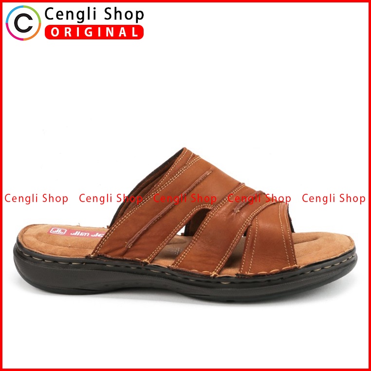 SANDAL CASUAL JIM JOKER PRIA ORIGINAL SLIDE KULIT BRANDED COKLAT JJ16