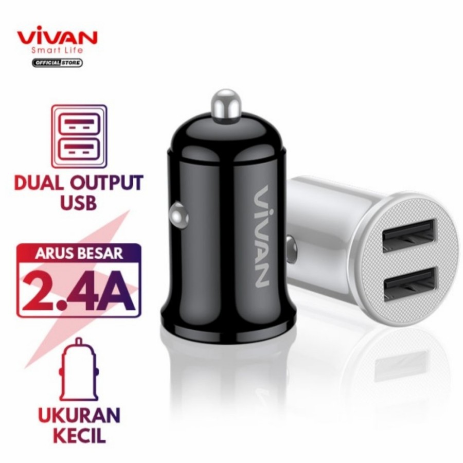 Vivan CC01 Car Charger 2.4A Fast Dual Port USB A + Kabel Micro USB