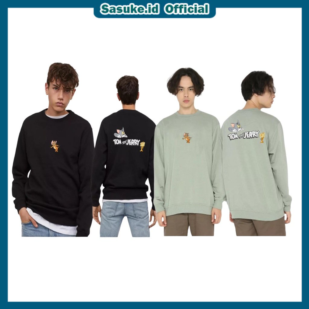 Sasuke&gt; Sweater Cream Tom&amp;jerry Unisex Bahan Tebal Pria Wanita / Crewneck Black Hijau mint Cream Tom&amp;Jerry Size Lokal M L XL XXL