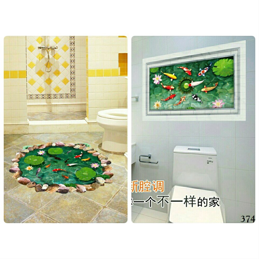 Wallpaper Stiker Lantai 3D Kolam Ikan Koi Lucu Berkualitas