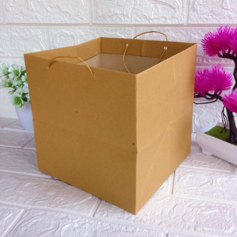 

paper bag dus nasi / tas kertas kotak / dus nasi box tebal coklat / paperbag ukuran 20x20x20