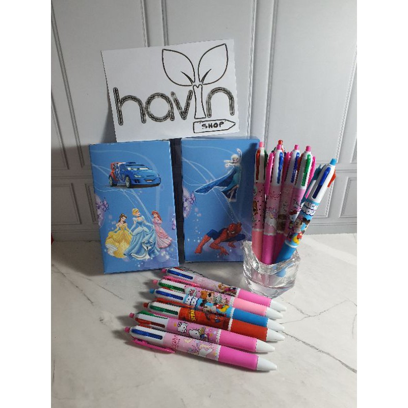 (12pc) pen 4 warna cetek/bolpen cetek 4warna/pen fancy karakter-2