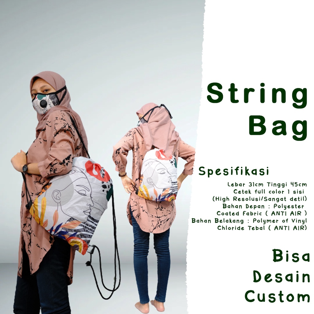 String Bag Tas Serut Pria Wanita Motif Desain Custom Murah