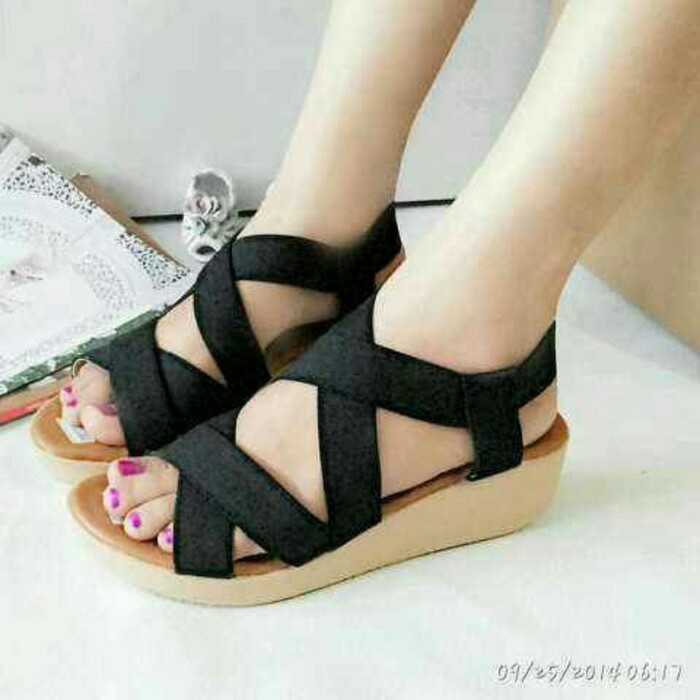 NLT Shoes Wedges Terbaru Wanita KARET PENDEK