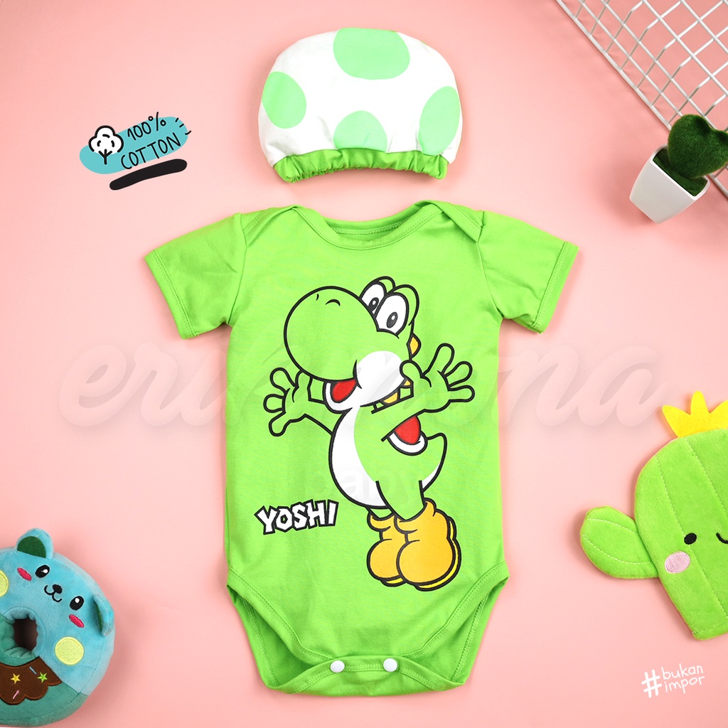 jumper bayi baju bayi lucu karakter yoshi mario baju anak ❤️