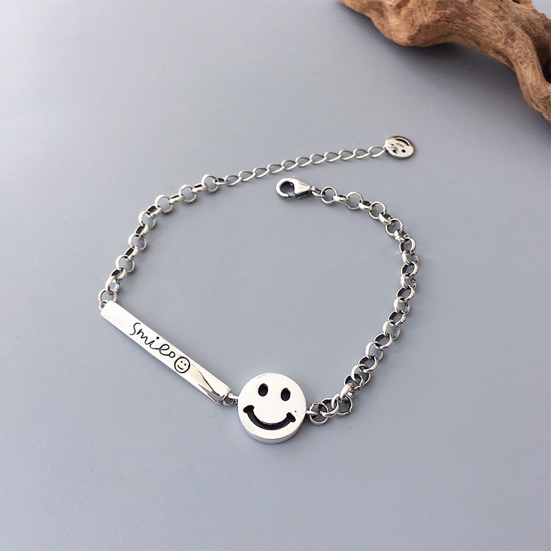 Mhang Gelang Tangan Lapis Silver Motif Bintang / Smiley Face Gaya Retro Untuk Wanita