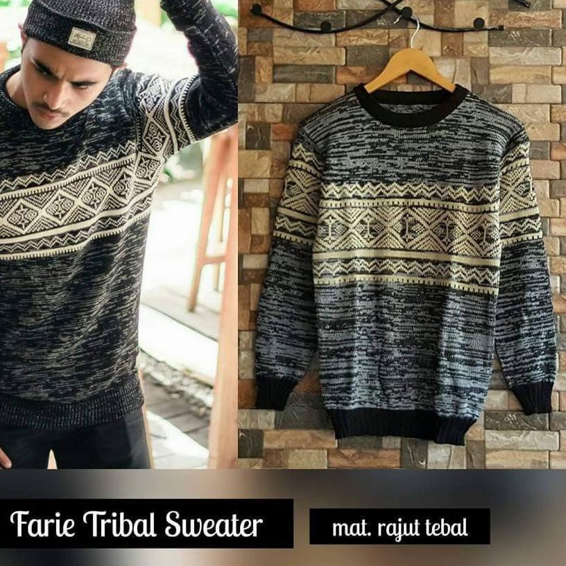  Sweater  Pria Rajut  Halus Farie Tribal Fashion Korea  