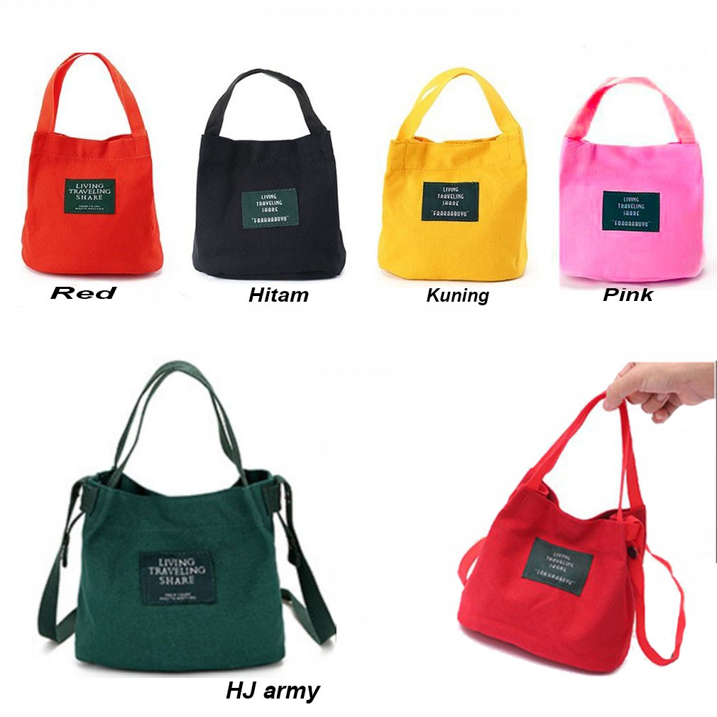Tas Korea Slempang Mini Bahan TAS Canvas Kanvas Travel Tote Bag Totebag Wanita Import Batam Fashion