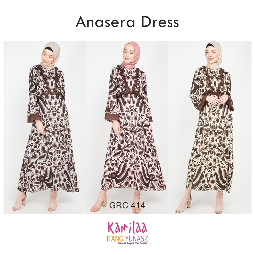 Gamis Dress Maxi Muslim Poliester Print Anasera - Kamilaa by Itang Yunasz