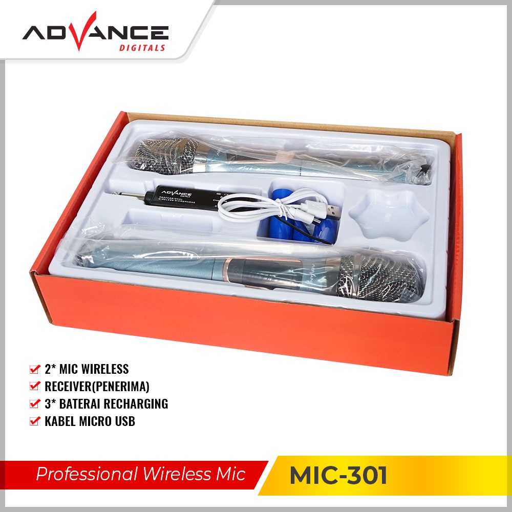 Advance MIC301 DOUBLE Mic Wireless Microphone Bluetooth Karaoke BONUS Baterai