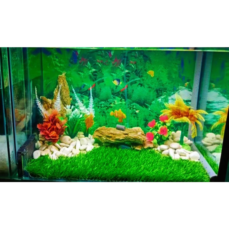 Rumput Sintetis Swiss ukuran 50cm x 30cm / dekorasi aquarium dll.