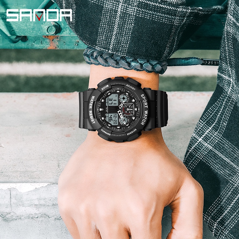 SANDA 3099 Jam Tangan Pria Digital Analog Tali Rubber Chronograph Anti Air WATCHKITE WKOS