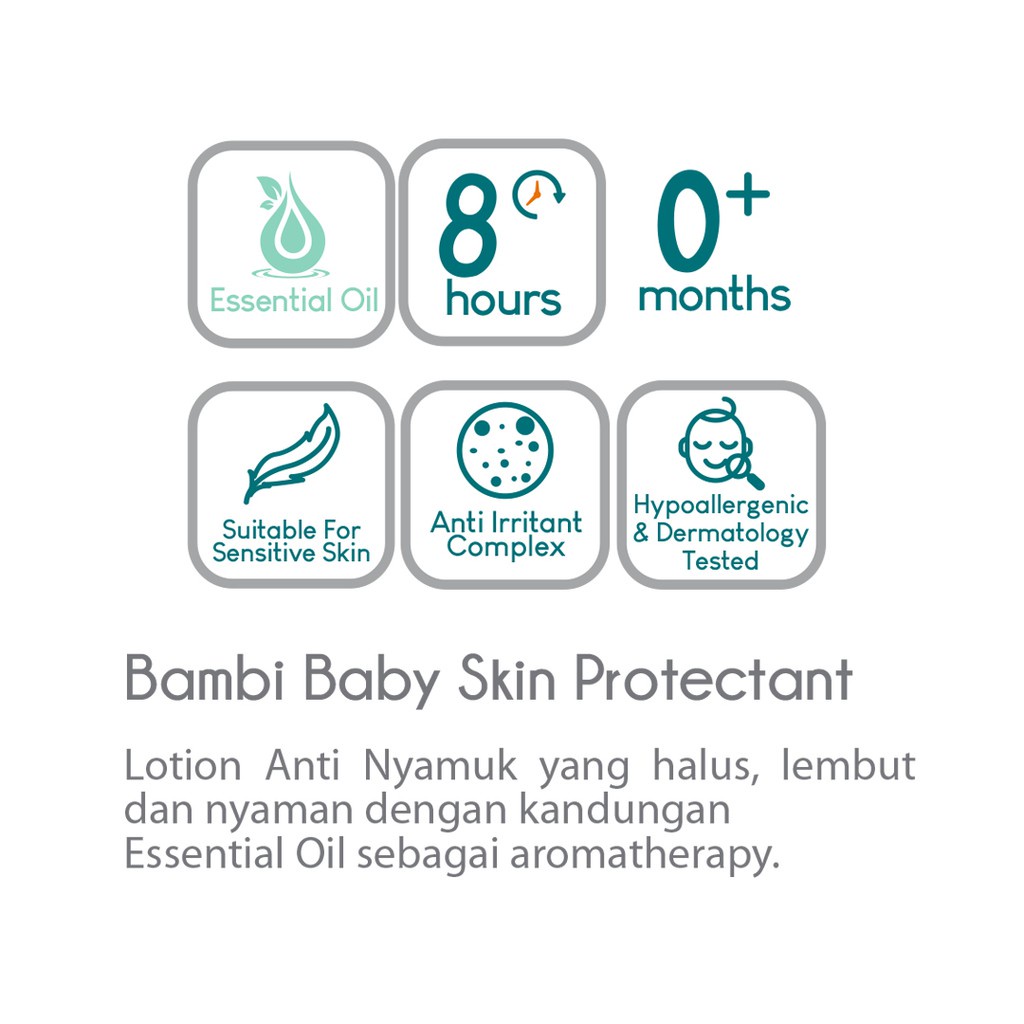 BAMBI Baby Skin Protectant With Essential Oil 50ml | Lotion Pelindung Dari Gigitan Nyamuk Dan Seranggan