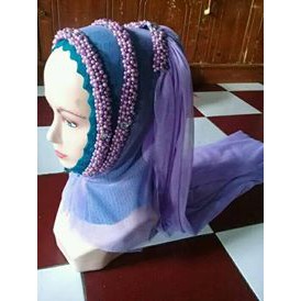 Hijab veil mutiara tiga susun / hijab instan / hijab pengantin /slayer pengantin mutiara