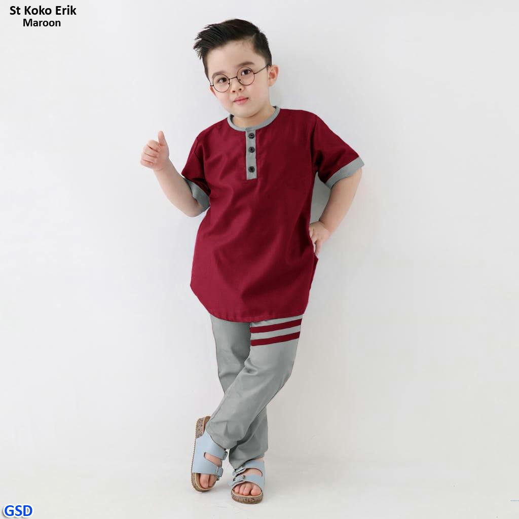 St koko Erik/Stelan Baju Koko +Celana Anak Muslim/Celana Joger Anak/Baju Lebaran