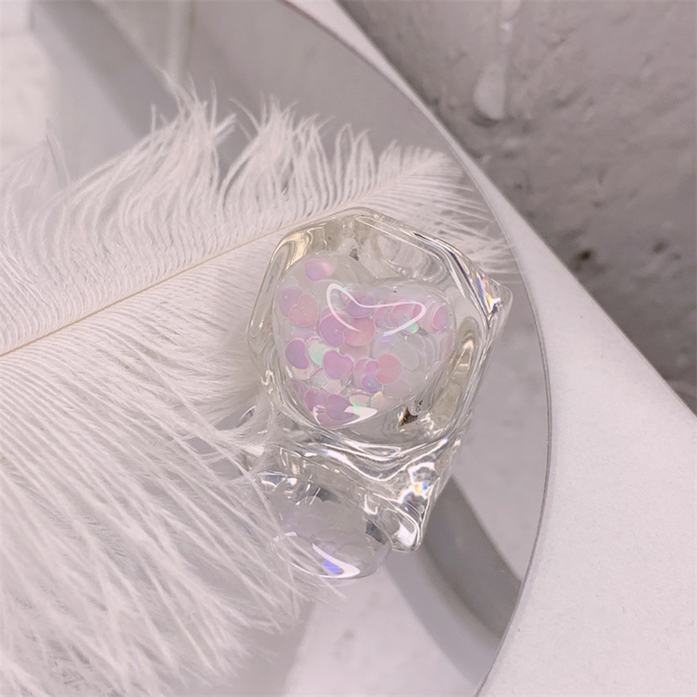 1pc Cincin Bentuk Hati Geometris Bahan Resin Warna Permen Untuk Wanita