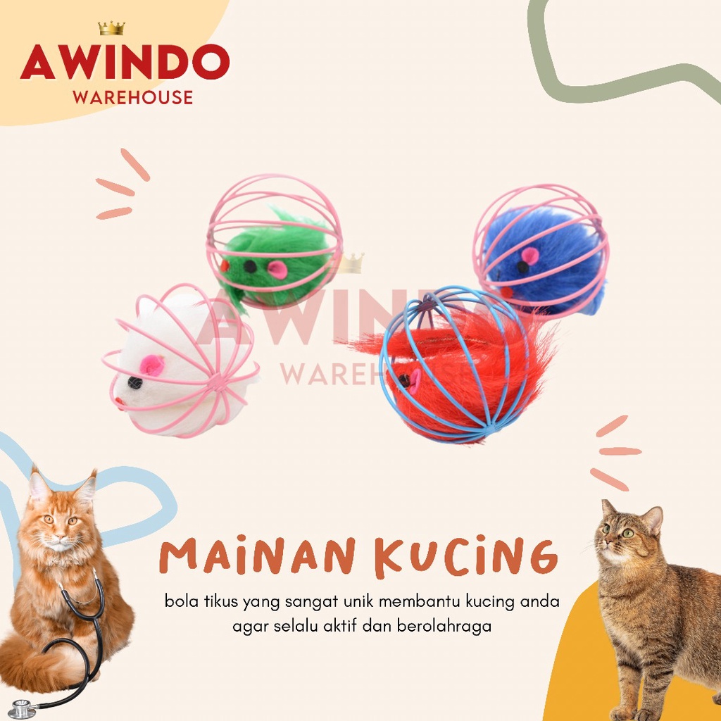 MAINAN TIKUS JERUJI - Mainan Kucing Bola Jeruji Isi Tikus Cat Toy