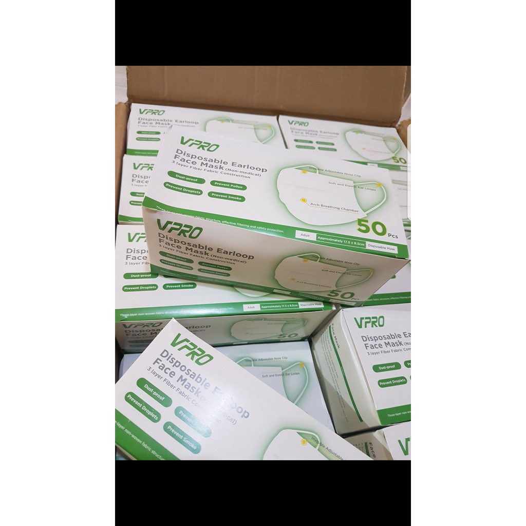 VPRO DISPOSABLE EARLOOP FACE MASK