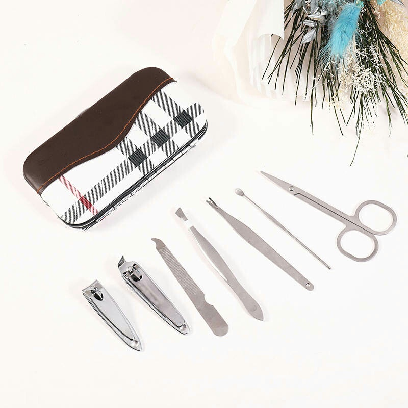 Gunting Kuku Set Stainless Steel Warna Hitam Manicure Pedicure Original Bayi Kucing Cantengan Miring Murah 7 in 1 Dompet Motif SB01