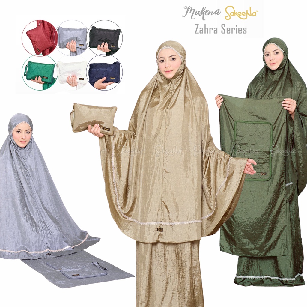 Mukena Travel Zahra Series Jumbo Parasut Sajadah Pouch Mini Dewasa Ori Sakeena Premium