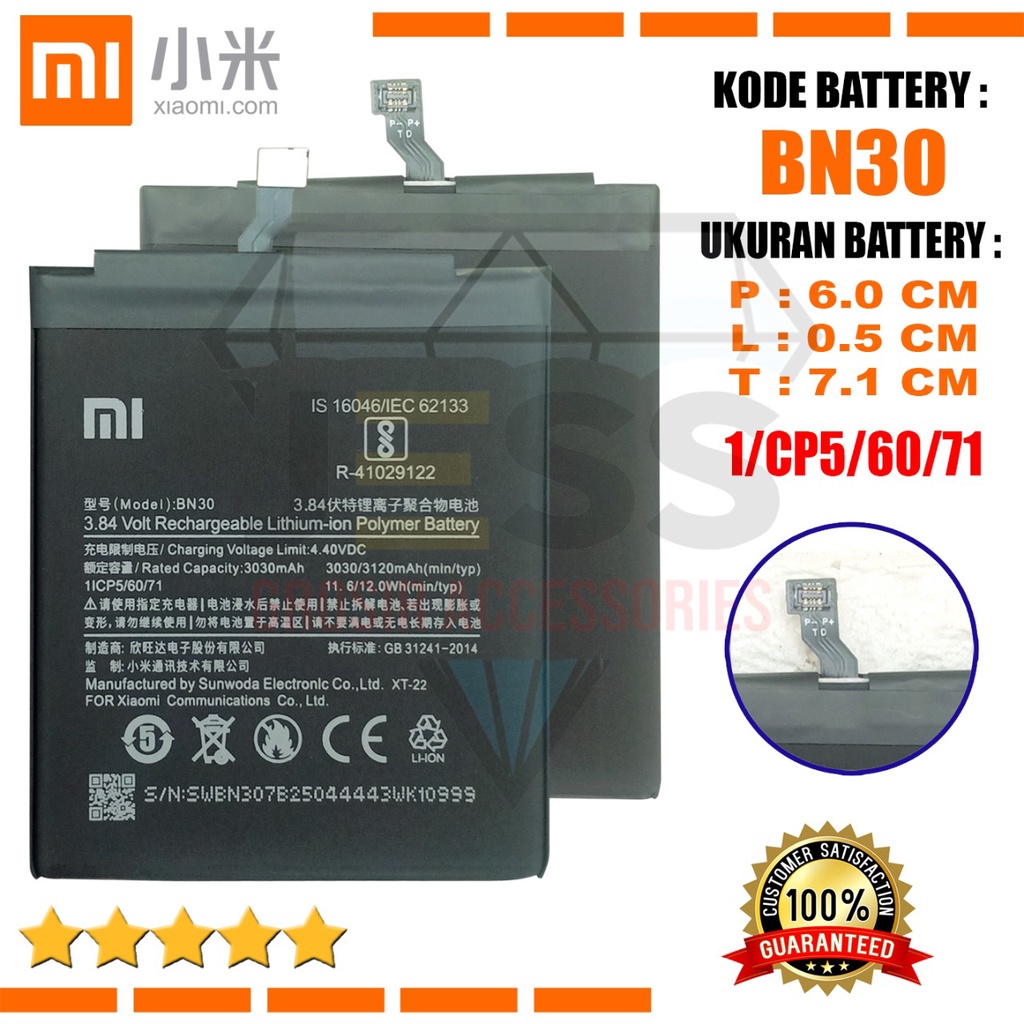 Baterai Battery Original Xiaomi BN30 &amp; BN-30 For type HP Batre Redmi 4A