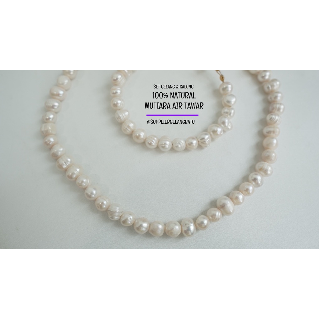 1 set KALUNG dan GELANG mutiara air tawar FRESH WATER PEARL PUTIH