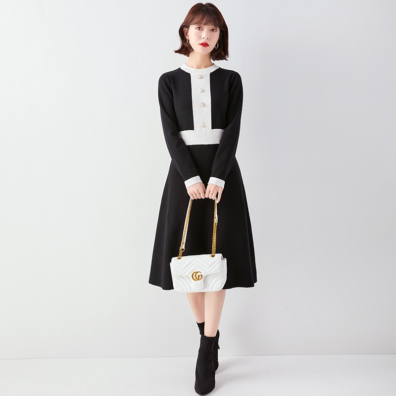 【Elegant】Korean Long Sleeve Midi Dress  7050