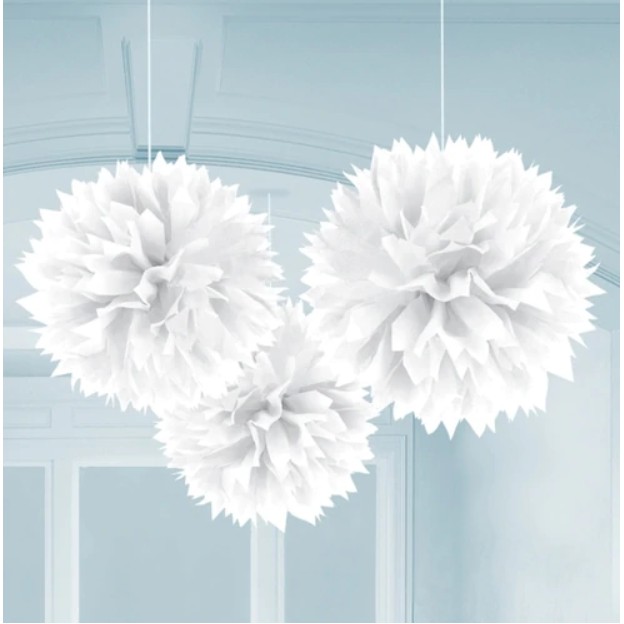 

White Flufy Pompom Kertas Dekorasi Bunga Kertas Diameter 30 CM 1118-11