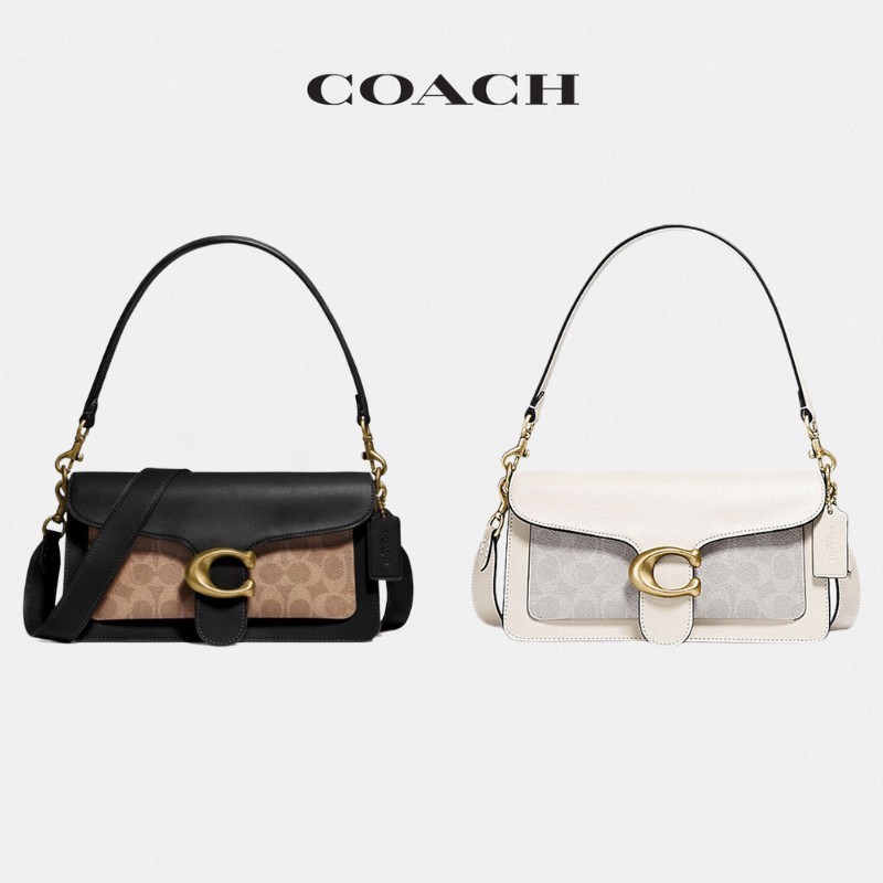 Coach Tabby Shoulder Bag 26 With Signature Canvas Chalk Tan Black Vs12