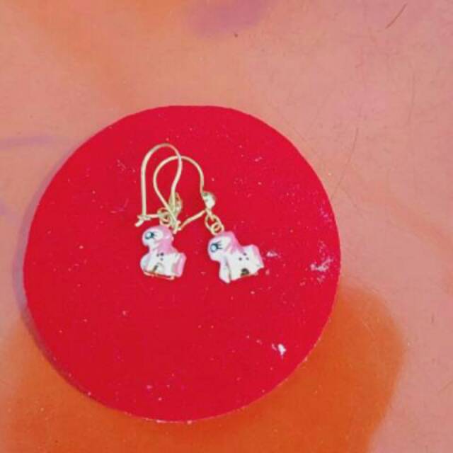 Anting bayi anak boneka hello kitty beruang dora anak dan dewasa emas asli kadar 700 70% pony poni unicorn pink