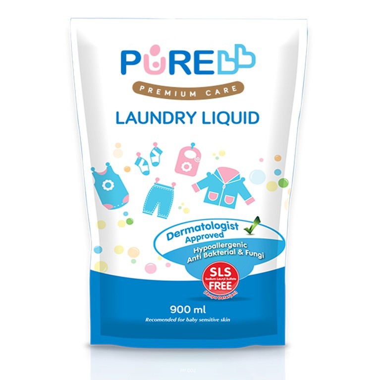 PURE BB Baby LAUNDRY Liquid 900ml Refill - Sabun Cuci Baju Bayi - Refill / Pouch 900 ml - SLS Free