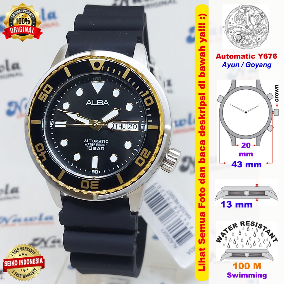 Alba Automatic AL4250X1 Tuna Black Silicone - Jam Tangan Pria AL4250