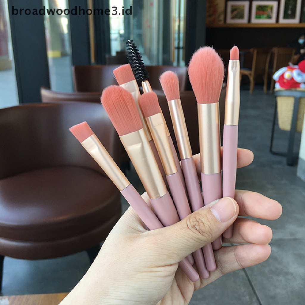 8pcs / set Brush Makeup Mini Portable Gagang Kayu Untuk Pemula