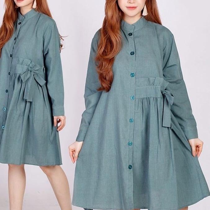 ♠ Baju Dress Maxi 7390 Big Size Tunik XXL Dress Kancing Depan Wanita gemuk ibu hamil menyusui pesta