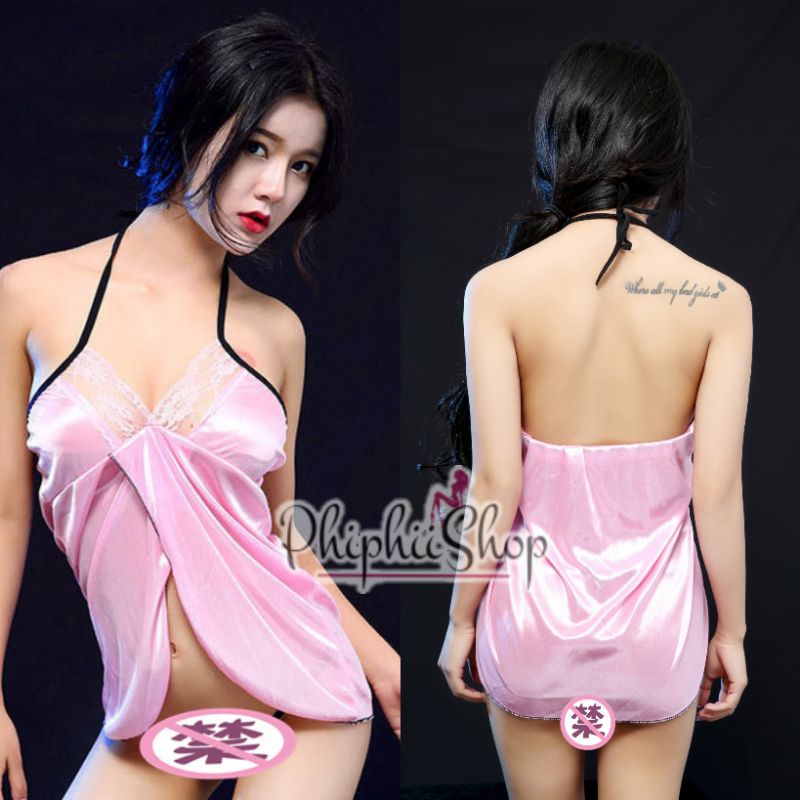 Lingerie Dress + G string Renda Bahan Satin Model Mini Lace