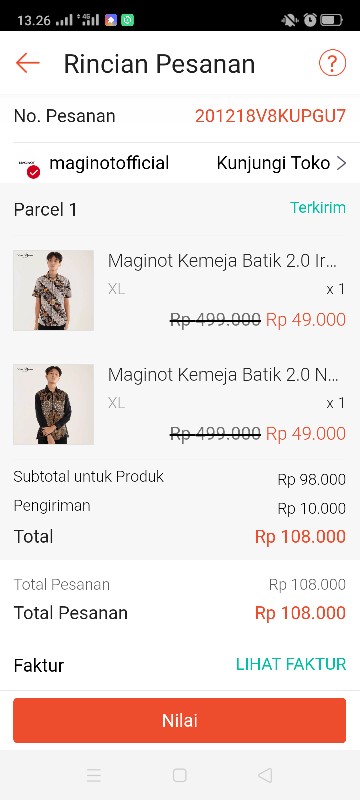 Maginot Kemeja Batik 2.0 Irawan-ss Lengan Pendek Pria + Free Masker