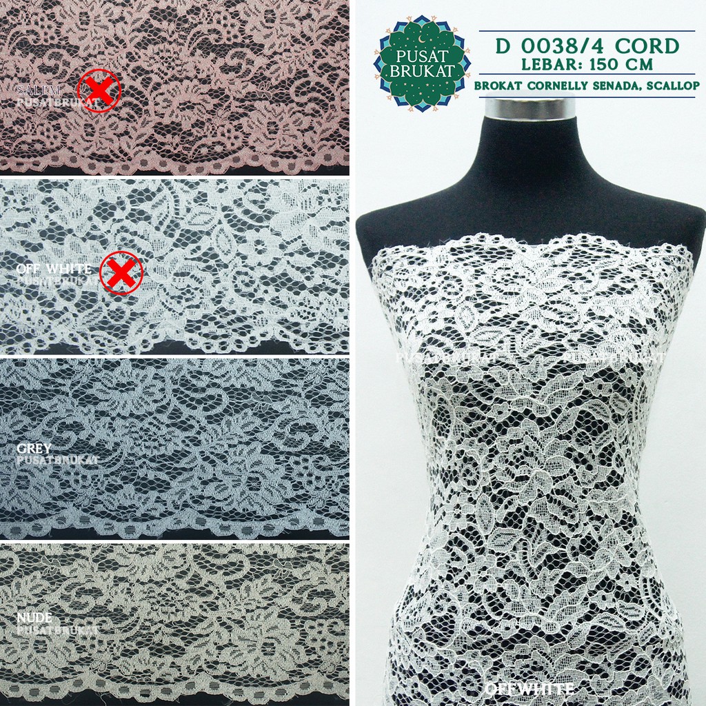 KAIN BROKAT CORNELI / BAHAN BROKAT CORNELLY SENADA, SCALLOP  - D 0038 CORD - [harga per 0.5m]