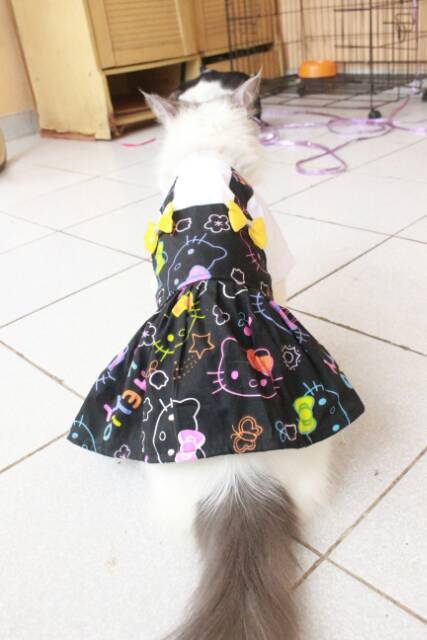 Dress hello kitty hitam lucu dan terlaris / baju kucing murah model dress size S M L XL