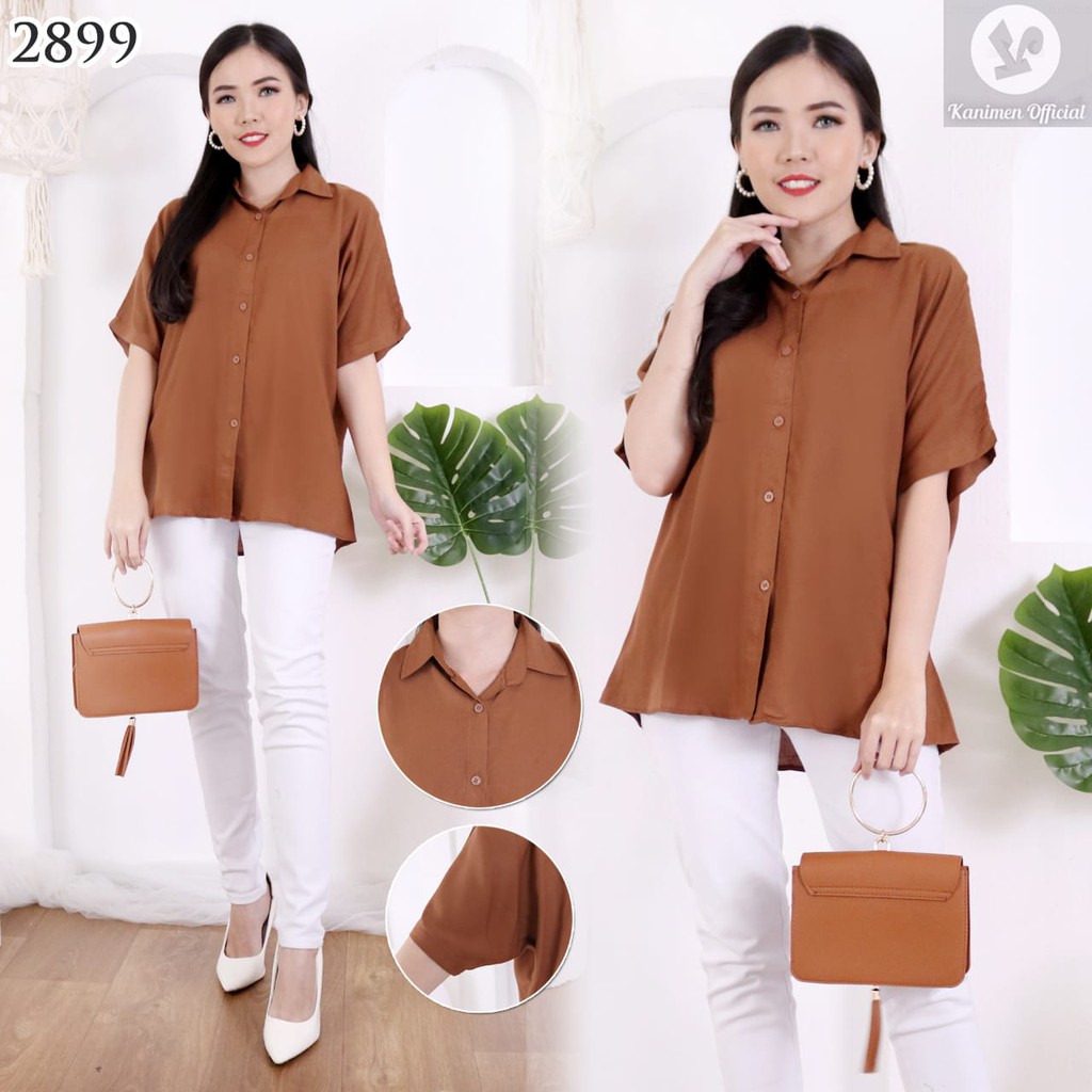 KEMEJA WANITA POLOS LENGAN PENDEK BASIC KATUN RAYON 30s -2899--7