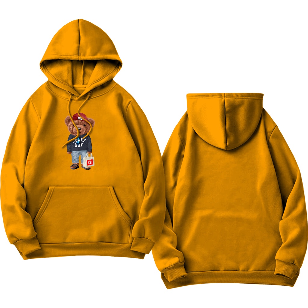 BRIGO Jumper Hoodie Lucky Guy beruang II Sweater Hoodie BRIGO Sablon DTF Fleece Cotton II SIZE M-XXL (Pria &amp; Wanita) Free stiker&amp;Gantungan Kunci