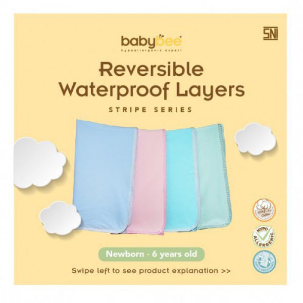 Babybee Perlak Alas Ompol Bayi Reversible Waterproof Layer - Stripe (Tersedia Pilihan Warna)