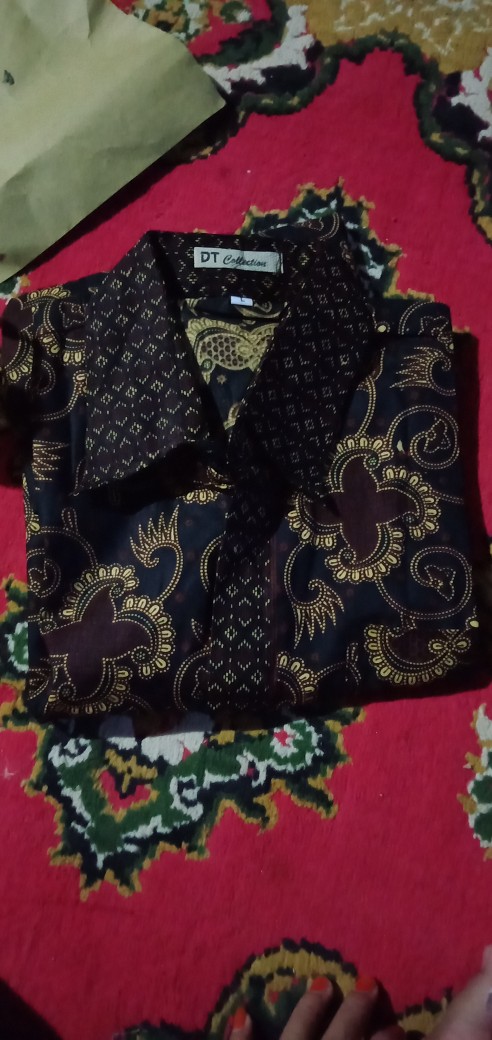 Cod - Dt Collection - Kemeja Batik Pria / Cowok Motif Sogan Putri Malu Cokelat Lengan Panjang