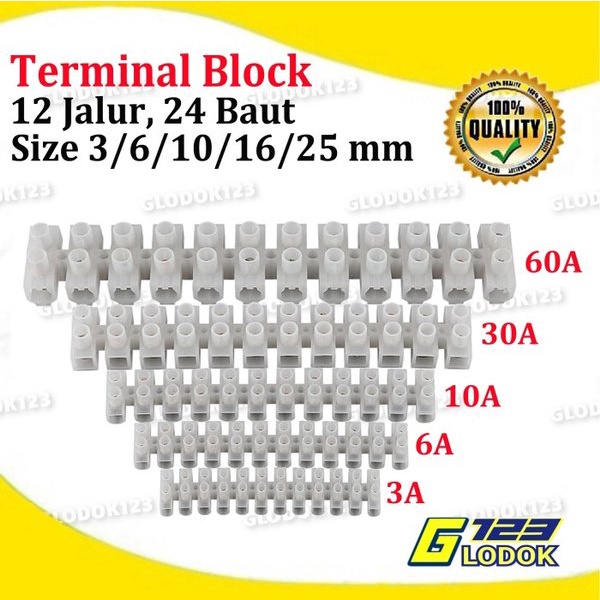 Terminal Block Blok Krustin Strip 12 Jalur Kabel Konektor Putih Hitam