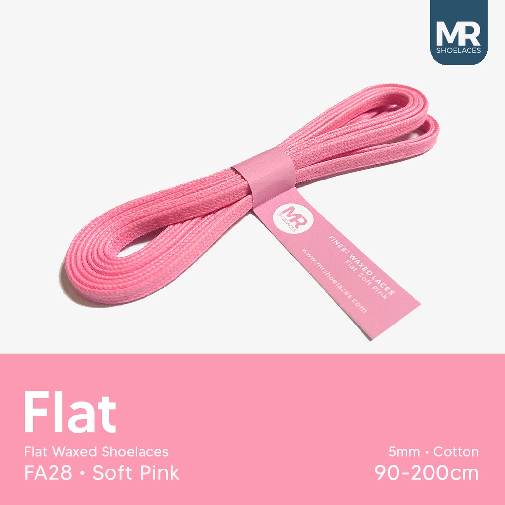 MR Shoelaces FA28 Soft Pink - Tali Sepatu Lilin 5mm Gepeng Flat Pipih (Waxed Laces) 90cm 100cm 120cm 150cm 200cm - Premium Shoelace