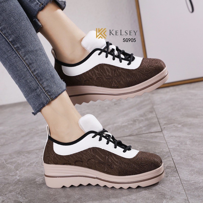 (GRATIS ALAS KAKI) Kelsey Sepatu Wedges 5cm Wanita Kelsey / Wedges Kanvas Bordir Wanita SG905