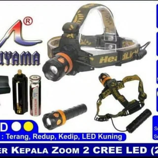 Senter Kepala + Cahaya Kuning +Putih LED 2 CREE MS-2811SC