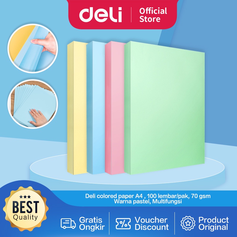 

Deli Colored Copy Paper / Kertas Warna-warni Ukuran A4 70gsm 100Lembar/pack 7391 7393