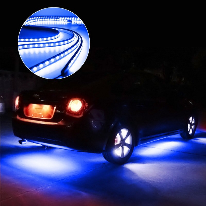 BISA COD JIAMEN Lampu LED Strip Mobil RGB Underglow Car Body 90/120 cm 4PCS with Bluetooth App